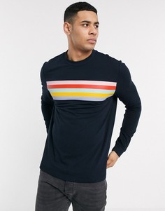 Лонгслив из органического хлопка с полосками в стиле колор блок ASOS DESIGN-Темно-синий
