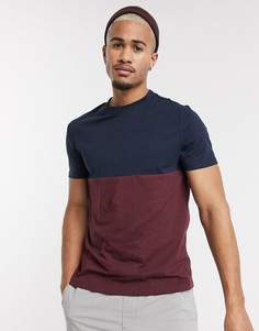 Бордовая футболка из органического хлопка с контрастной кокеткой ASOS DESIGN-Красный