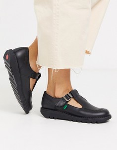 Черные кожаные туфли с Т-образными ремешками Kickers-Черный