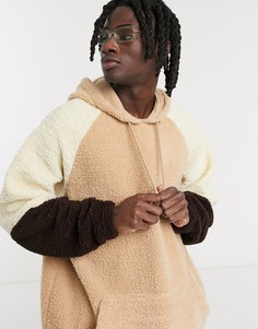 Коричневый oversized-худи из плюша в стиле колор блок ASOS DESIGN