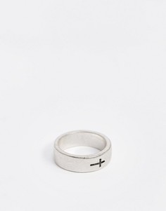Серебристое кольцо с гравированным крестом Icon Brand-Серебряный