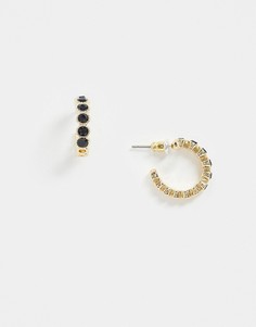 Золотистые серьги-кольца с черными камнями Topshop-Золотой
