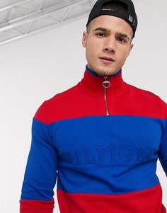 Красный свитшот колор блок с логотипом и короткой молнией Tommy Hilfiger