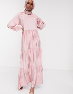 Розовое ярусное свободное платье макси ASOS DESIGN-Розовый