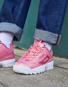 Розовые лакированные кроссовки с эффектом металлик Fila Disruptor II-Розовый