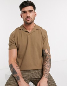 Светло-коричневое поло из вафельного трикотажа с отложным воротником Burton Menswear-Светло-коричневый