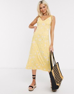 Желтый сарафан миди с завязками на бретелях и принтом ASOS DESIGN
