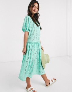 Свободное платье миди мятного цвета с кружевом ASOS DESIGN-Зеленый