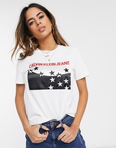 Футболка со звездным принтом и логотипом Calvin Klein-Белый