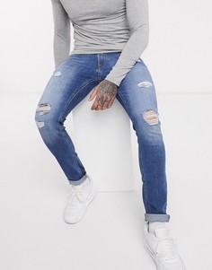 Голубые джинсы скинни с рваной отделкой Jack & Jones Intelligence-Синий