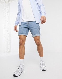 Светлые узкие джинсовые шорты ASOS DESIGN-Синий