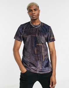 Фиолетовая бархатная футболка с принтом пейсли Topman-Красный