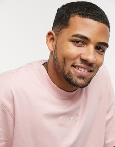 Розовая футболка с логотипом и вышивкой adidas Originals-Розовый