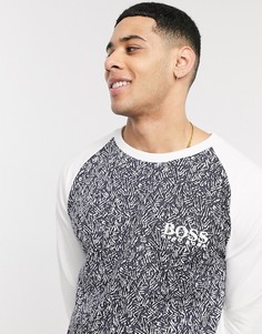 Белый свитшот от комплекта с жаккардовой вставкой и логотипом BOSS bodywear