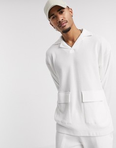 Белый oversized-свитшот от комплекта из вафельного трикотажа с отложным воротникомASOS DESIGN-Бежевый