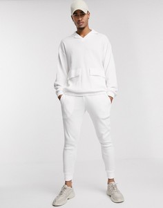 Белые джоггеры скинни от комплекта из вафельного трикотажа ASOS DESIGN-Бежевый