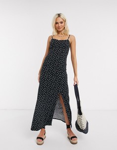Платье макси в горошек на бретелях ASOS DESIGN-Черный