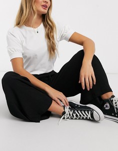 Фактурные широкие брюки с поясом ASOS DESIGN-Черный