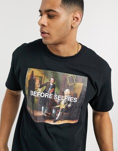 Черная oversized‑футболка с принтом и надписью "before selfies" New Look-Черный