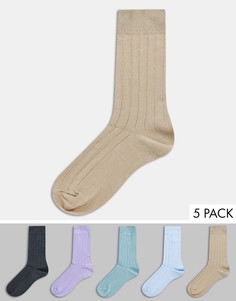 5 пар носков в рубчик из органического хлопка Burton Menswear-Синий