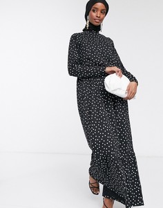 Черное платье макси в горошек ASOS DESIGN-Черный
