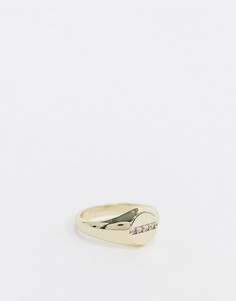 Позолоченное кольцо-печатка со стразами River Island-Золотой