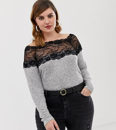 Джемпер с кружевной вставкой на плечах Vero Moda Curve-Серый