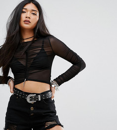 Укороченный сетчатый топ с драпировкой Missguided-Черный