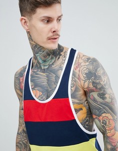 Темно-синяя майка-борцовка в стиле колор блок ASOS DESIGN-Темно-синий