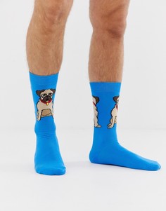 Синие носки с мопсами ASOS DESIGN-Синий