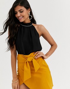 Черный плиссированный топ-халтер River Island
