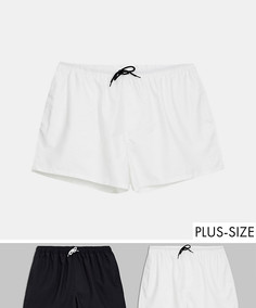 Набор из 2 коротких шортов для плавания (черные/белые) ASOS DESIGN - Plus (набор со скидкой)-Мульти