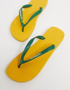 Желтые шлепанцы с зелеными ремешками и логотипом Havaianas Вrasil-Желтый