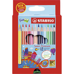 Набор цветных карандашей stabilo swans premium edition укороченные 12 цв, картон+точилка