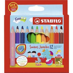 Набор цветных карандашей stabilo swans jumbo укороченных 12 цв, картон+точилка