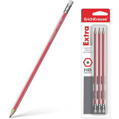 Шестигранный карандаш с ластиком Erich Krause Extra HB