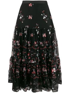 Tory Burch юбка с оборками и цветочной вышивкой