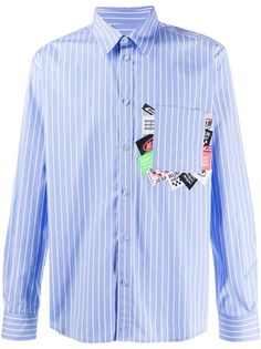MSGM полосатая рубашка с нашивками