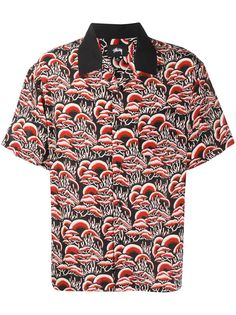 Stussy coral-print short-sleeved shirt