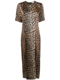 GANNI длинное платье с леопардовым принтом