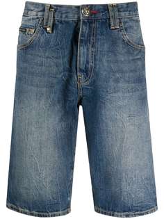 Philipp Plein джинсовые шорты Bermuda с эффектом потертости