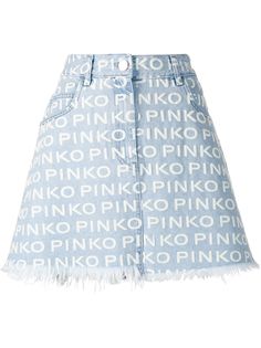 Pinko джинсовая юбка с бахромой и логотипом