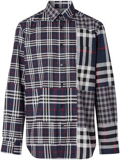 Burberry клетчатая рубашка в технике пэчворк
