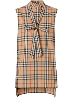 Burberry рубашка в клетку Vintage Check с завязками на воротнике