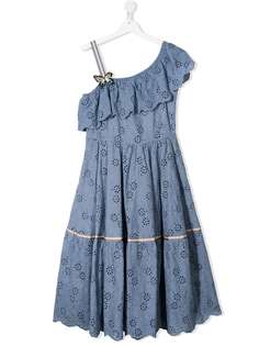 Monnalisa платье на одно плечо с вышивкой