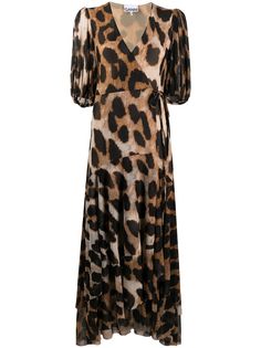 GANNI платье с запахом и леопардовым принтом