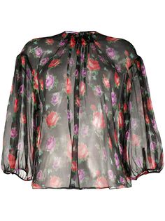MSGM полупрозрачная блузка с цветочным принтом