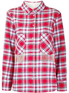 Woolrich клетчатая рубашка с карманами и бахромой