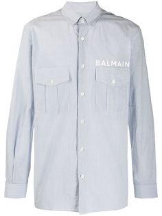 Balmain полосатая рубашка с логотипом