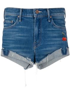 Mother cherry embroidered denim shorts